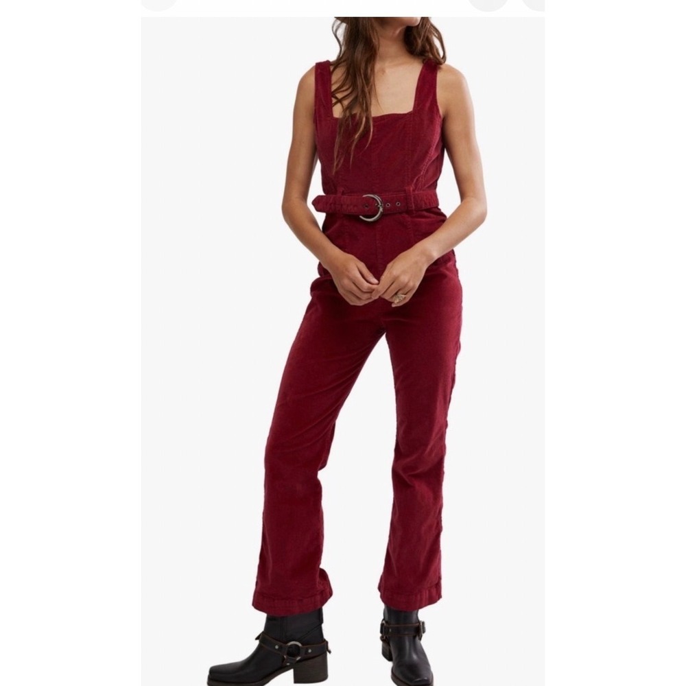 Free People Party Starter Womens Corduroy‎ Belted Jumpsuit in Holly SZ 10